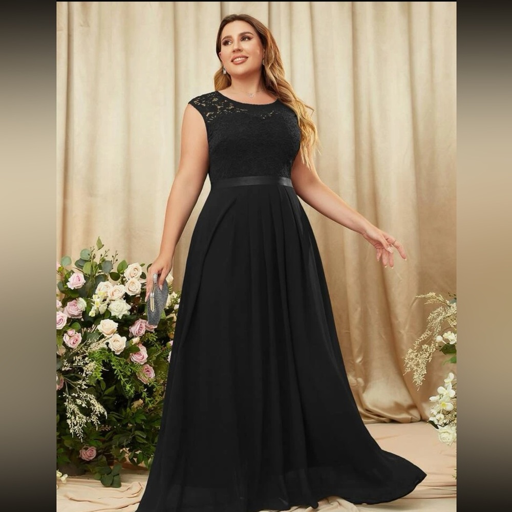 Black Long Lace front holiday party dress 1XL